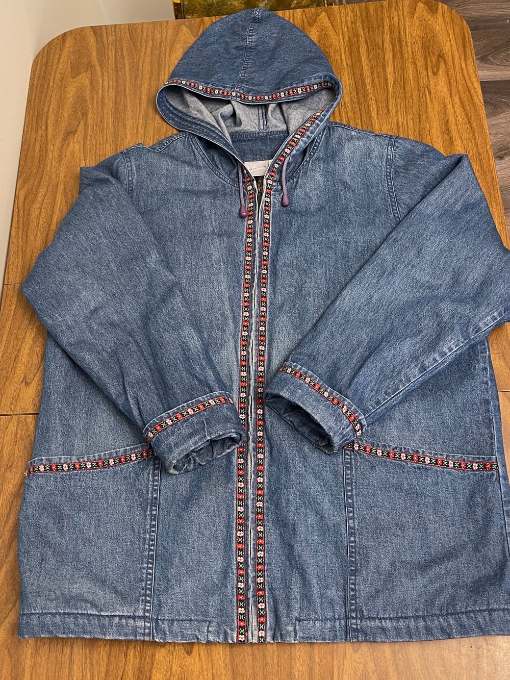 Vintage Blair Denim Floral Trim Zip Up Jacket